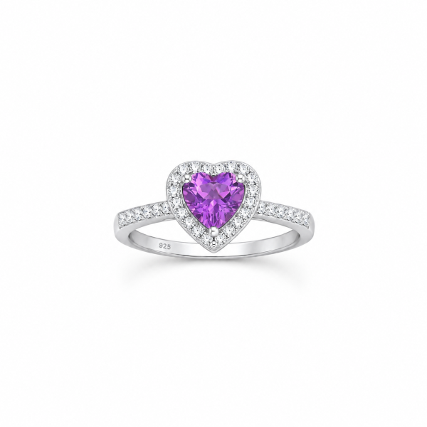 Amethyst Heart Silver Ring – ZILVARA